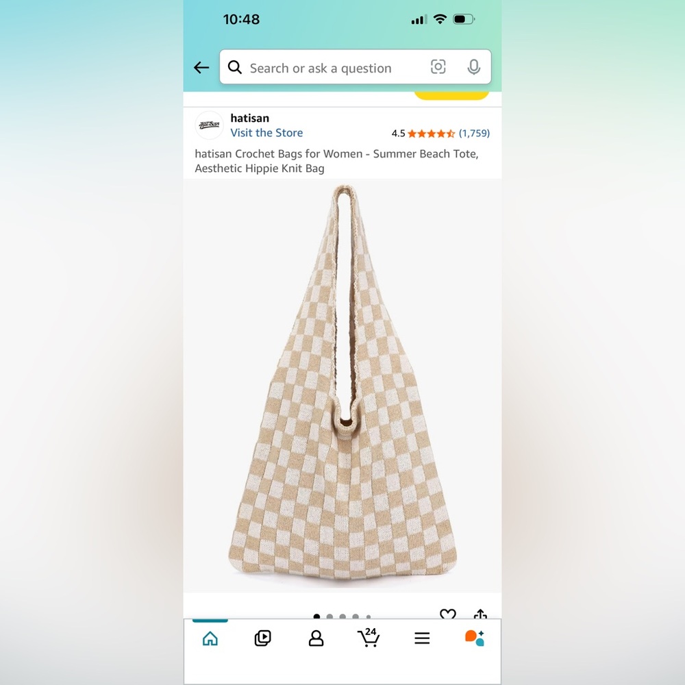 Brand new from Amazon Checkered tan and white Tote Bag